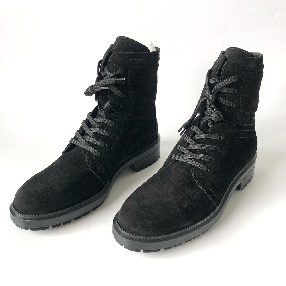 Aquatalia Luce Black Suede Weatherproof Lace Up Lug Sole Ankle Booốt size 10